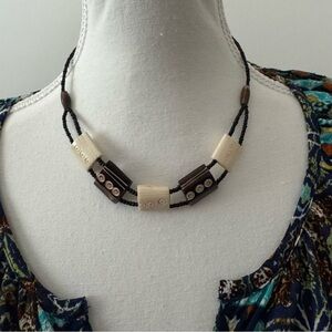 Unique Brown and Cream Beaded Choker Necklace